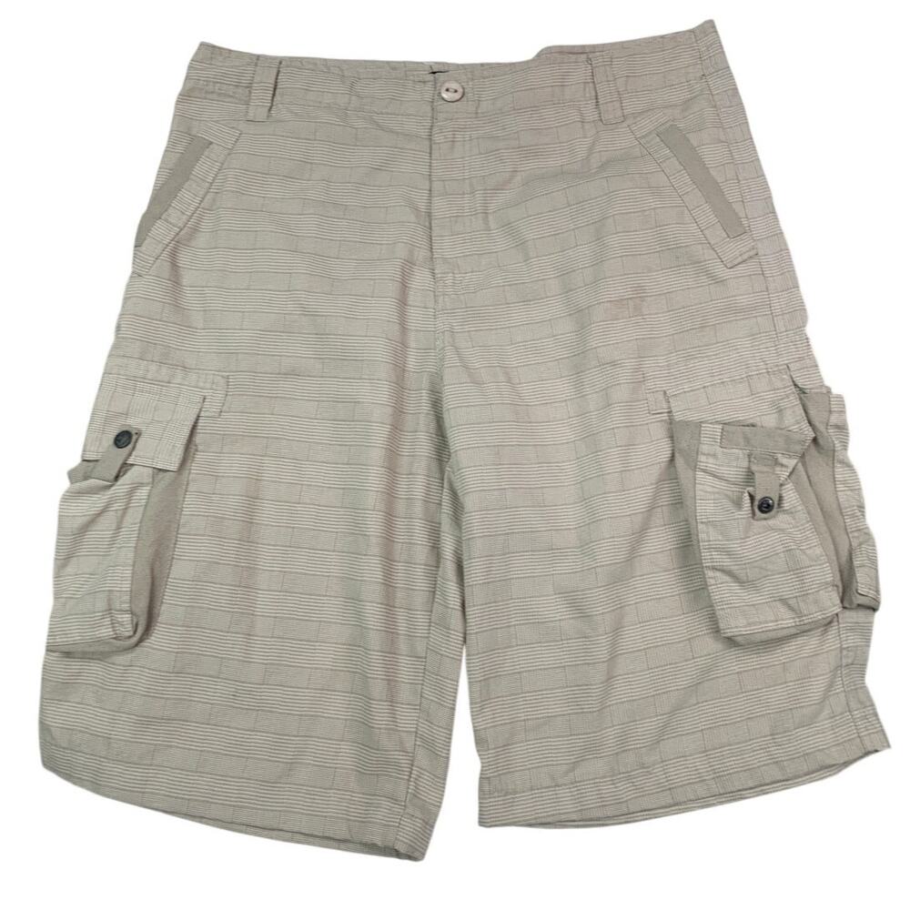 G-Net Mens Size 40 Cotton Khaki Plaid Long Bermuda Cargo Shorts w Pockets